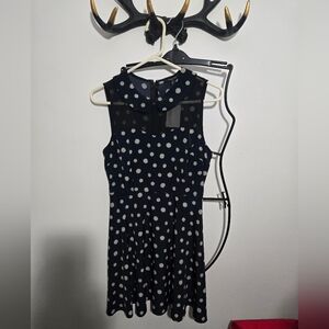 Navy Polka Dot Sleeveless Dress